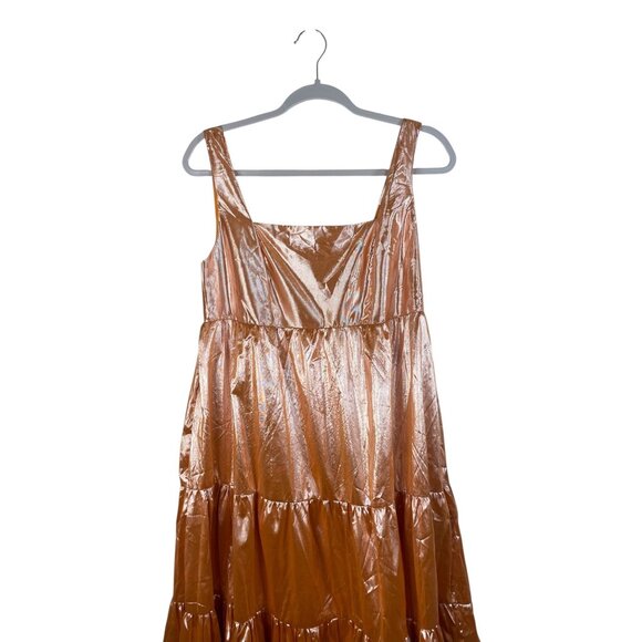 Anthropologie Let Me Be Metallic Tiered Maxi Dress Orange Sleeveless M - Picture 3 of 12